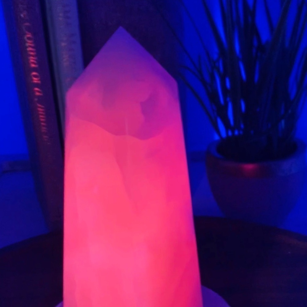 Calcite Point Pink  (rose quartz color) GLOWS 5x1” - Picture 2 of 4